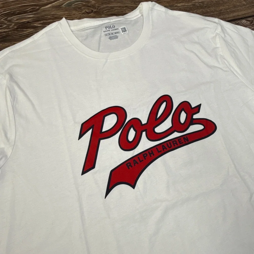 Polo Ralph Lauren Mens White Script Graphic T-Shirt Size XLT Tall Cotton Tee NEW